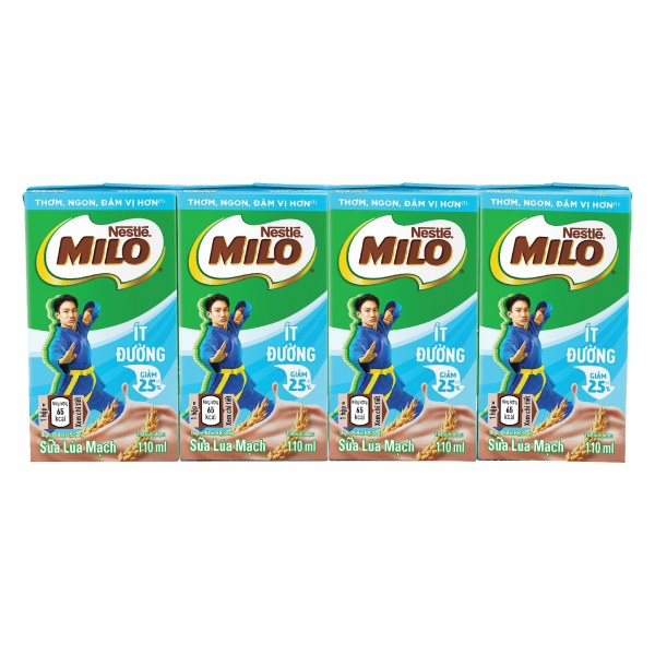 Lốc 4 Thức Uống Lúa Mạch Nestle Milo Ít Đường 110Ml