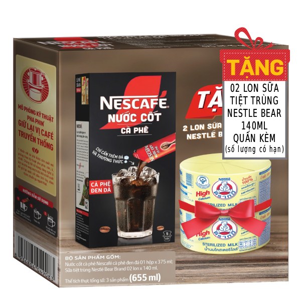 Nước Cốt Nescafe Đen Đá Hộp 5 Gói*75Ml