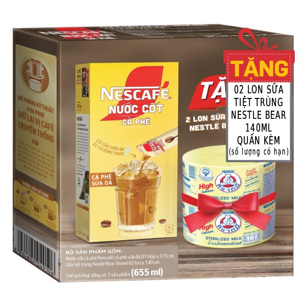Nước Cốt Nescafe Sữa Đá Hộp 5 Gói*75Ml
