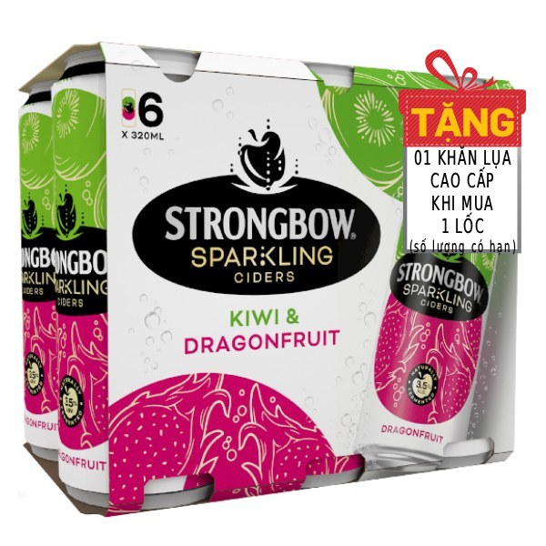 Nước Táo Lên Men Strongbow Vị Kiwi Thanh Long Lốc 6 Lon 320Ml