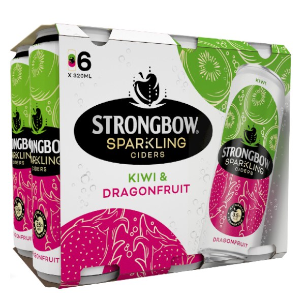 Nước Táo Lên Men Strongbow Vị Kiwi Thanh Long Lốc 6 Lon 320Ml