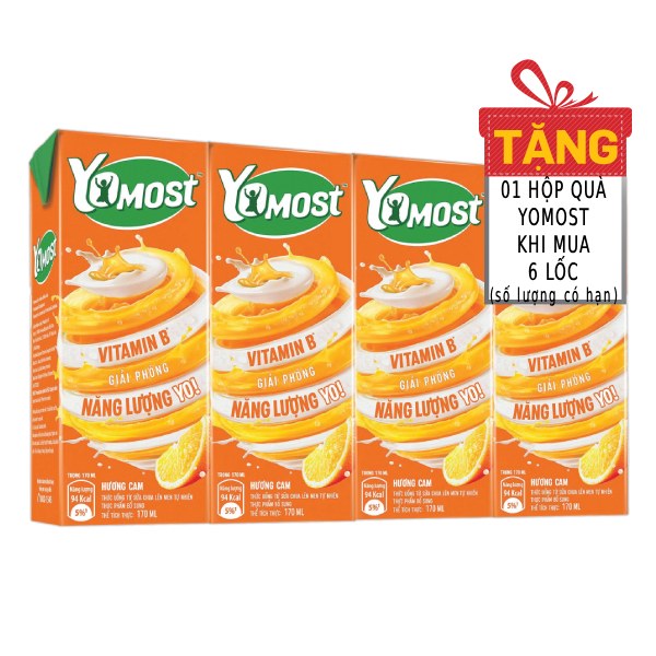 Lốc 4 Sữa Chua Uống Tiệt Trùng Yomost Cam 170Ml