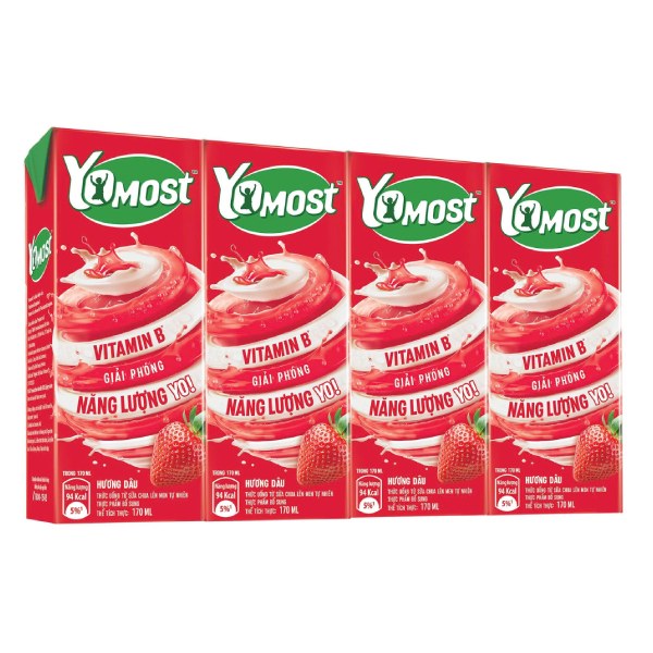Lốc 4 Sữa Chua Uống Tiệt Trùng Yomost Dâu 170Ml