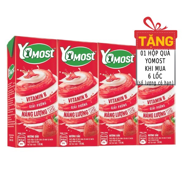 Lốc 4 Sữa Chua Uống Tiệt Trùng Yomost Dâu 170Ml