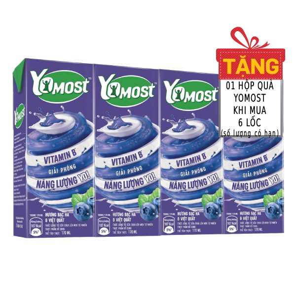 Lốc 4 Sữa Chua Uống Tiệt Trùng Yomost Bạc Hà Việt Quất 170Ml