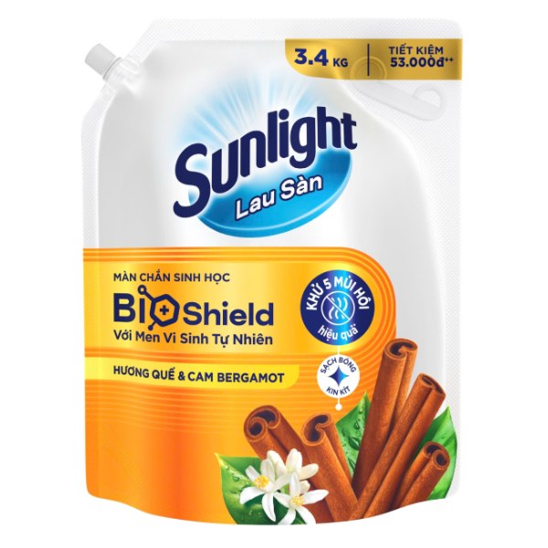 (Only Emartmall) Nước Lau Sàn Sunlight Tinh Dầu Thảo Mộc Hương Quế & Cam Túi 3.4Kg