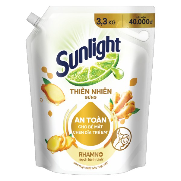 Nước Rửa Chén Sunlight Thiên Nhiên Gừng Túi 3.3Kg