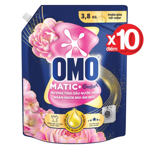 Nước Giặt Omo Matic Cửa Trước Ngăn Mùi Ẩm Mốc Túi 3.8Kg