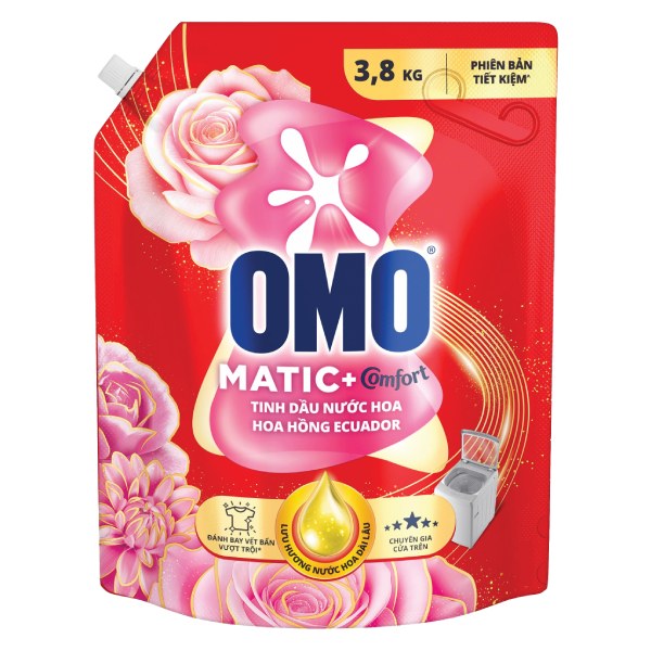 Nước Giặt Omo Matic Cửa Trên Hoa Hồng Ecudor Túi 3.8Kg