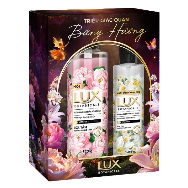 Hộp Quà Sữa Tắm Lux Hoa Hồng Pháp Chai 570G + 350G