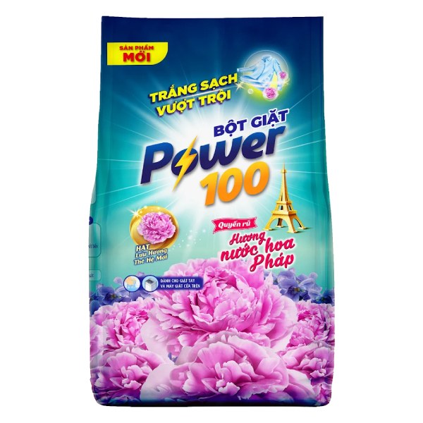 Bột Giặt Power 100 Hương Nước Hoa Pháp Quyến Rũ Túi 700G