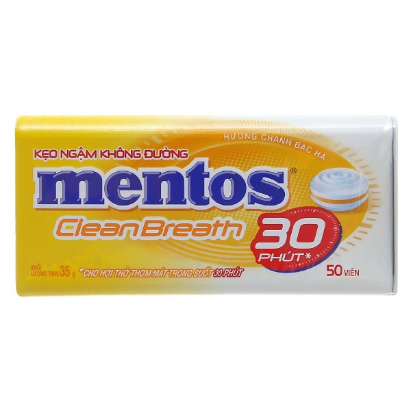 Kẹo Ngậm Mentos Không Đường Chanh Bạc Hà Hộp 35G