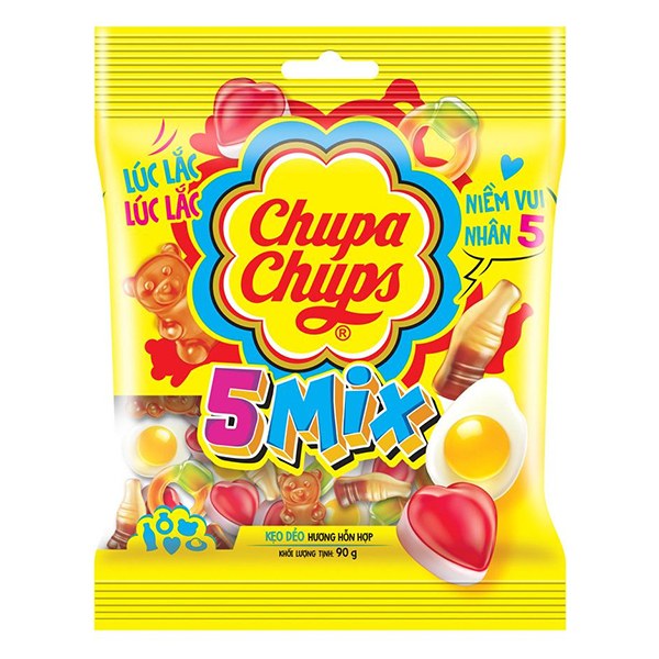 Kẹo Dẻo Chupa Chups 5 Mix Hỗn Hợp Gói 90G
