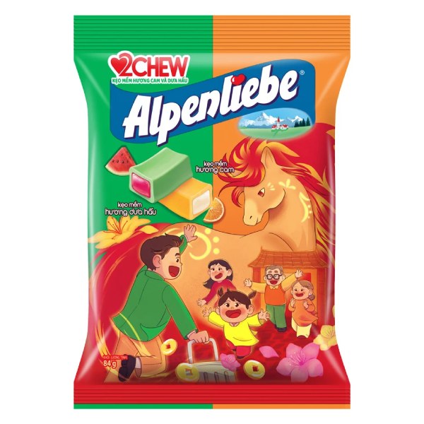 Kẹo Mềm Alpenliebe 2Chew Cam Và Dưa Dấu Gói 84G