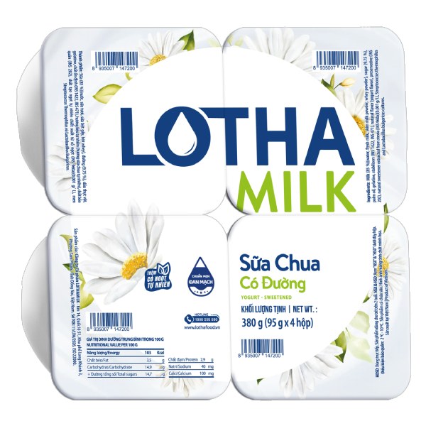 Lốc 4 Sữa Chua Ăn Lothamilk Có Đường 95G