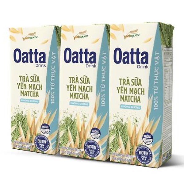 Lốc 3 Trà Sữa Yến Mạch Oatta Matcha Không Đường Hộp 180Ml
