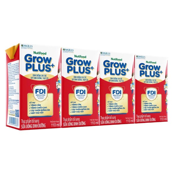 Lốc 4 Sữa Bột Pha Sẵn Growplus Suy Dinh Dưỡng Đỏ Hộp 110Ml
