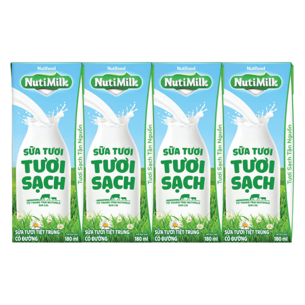 Lốc 4 Sữa Tươi Tiệt Trùng Nutimilk Có Đường 180Ml