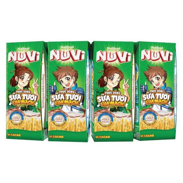 Lốc 4 Sữa Tươi Lúa Mạch Nuvi Cacao Hộp 180Ml