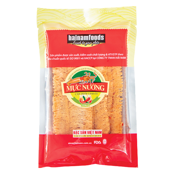 Khô Mực Hải Nam Nướng Cán Duỗi Tẩm Ớt Gói 60G