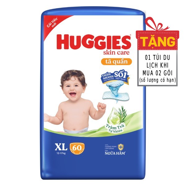 Tã Quần Huggies Dry Tràm Trà Tự Nhiên XL60