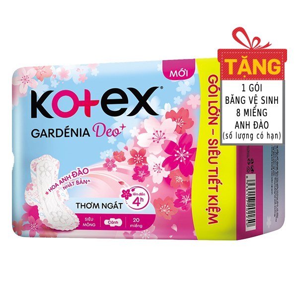 Băng Vệ Sinh Kotex Gardenia Hoa Anh Đào Siêu Mỏng Cánh 20 Miếng