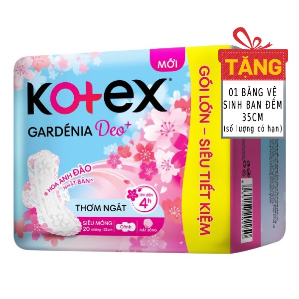 (Only Emartmall) Băng Vệ Sinh Kotex Gardenia Hoa Anh Đào Siêu Mỏng Cánh 20 Miếng