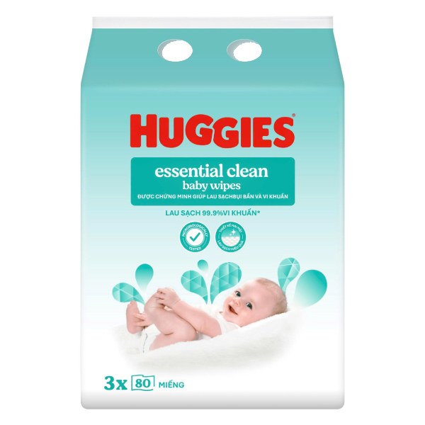 Lô 3 Khăn Ướt Huggies Essential Clean 80 Miếng