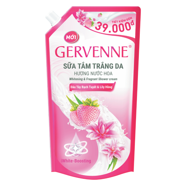 Sữa Tắm Gervenne Dâu Tây Bạch Tuyết & Lily Hồng Túi 900G