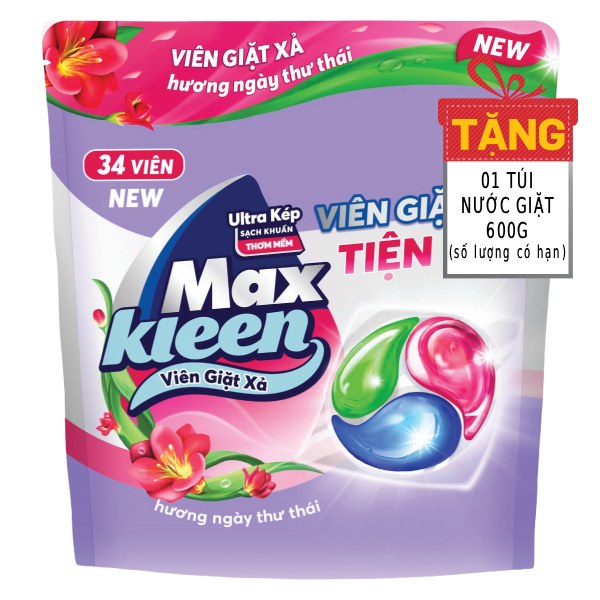 Viên Giặt Xả Max Kleen Thư Thái Túi 34 Viên