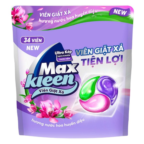 Viên Giặt Xả Max Kleen Huyền Diệu Túi 34 Viên