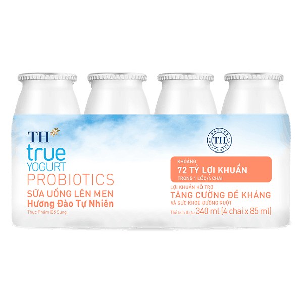 Lốc 4 Sữa Uống Lên Men TH True Yogurt Probiotic Đào 85Ml