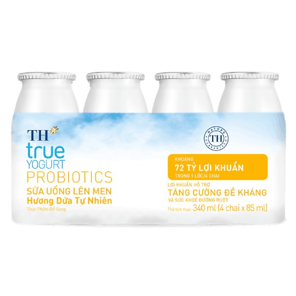 Lốc 4 Sữa Uống Lên Men TH True Yogurt Probiotic Dứa 85Ml