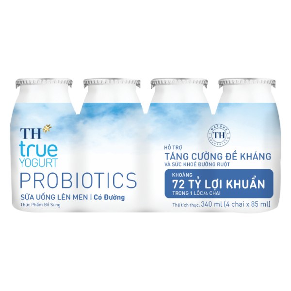Lốc 4 Sữa Chua Uống Lên Men TH True Yogurt Probiotics Có Đường 85Ml