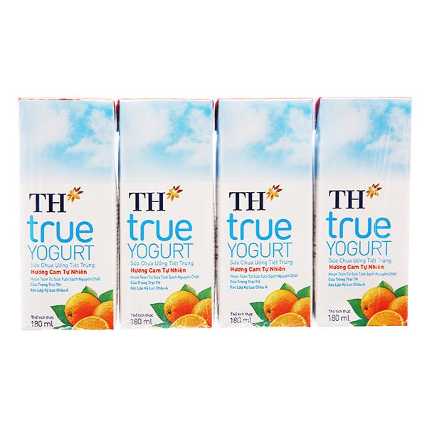 Lốc 4 Sữa Chua Uống Tiệt Trùng TH True Yogurt Cam 180Ml