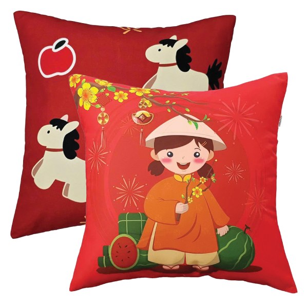 (Mẫu Tết) Gối Tựa Microfiber In 3D 45*45Cm