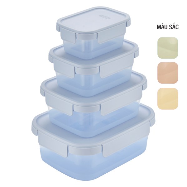 Bộ 4 Hộp Thực Phẩm Nắp Cài Inochi Hokkaido 500Ml + 950Ml + 1650Ml + 2750Ml