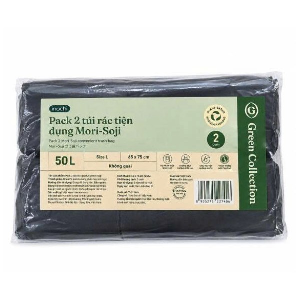 Lô 2 Túi Rác Inochi Mori Soji 50L Size L Màu Đen