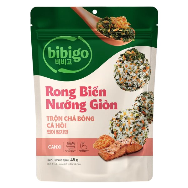 Rong Biển Nướng Giòn Bibigo Trộn Chà Bông Và Cá Hồi Gói 45G