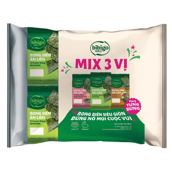 Lốc 12+12 Rong Biển Bibigo Mix 3 Vị Gói 4G