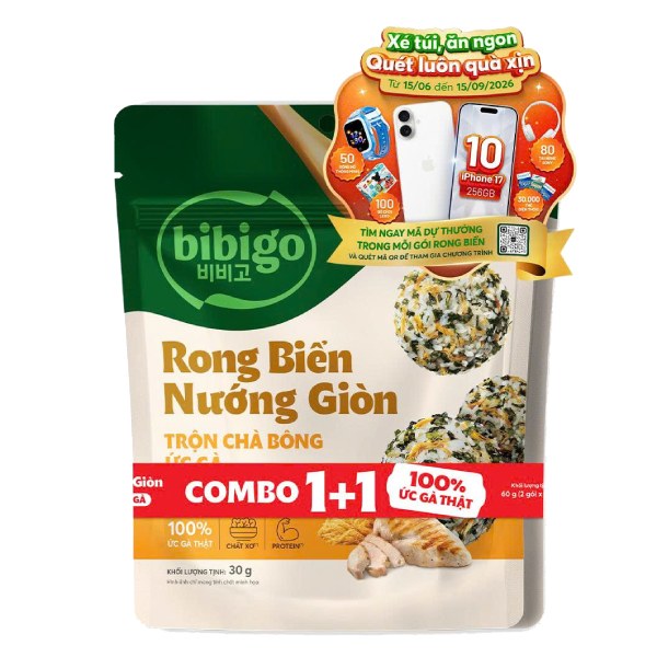 Lô 2 Rong Biển Nướng Giòn Trộn Bibigo Chà Bông Ức Gà 30G
