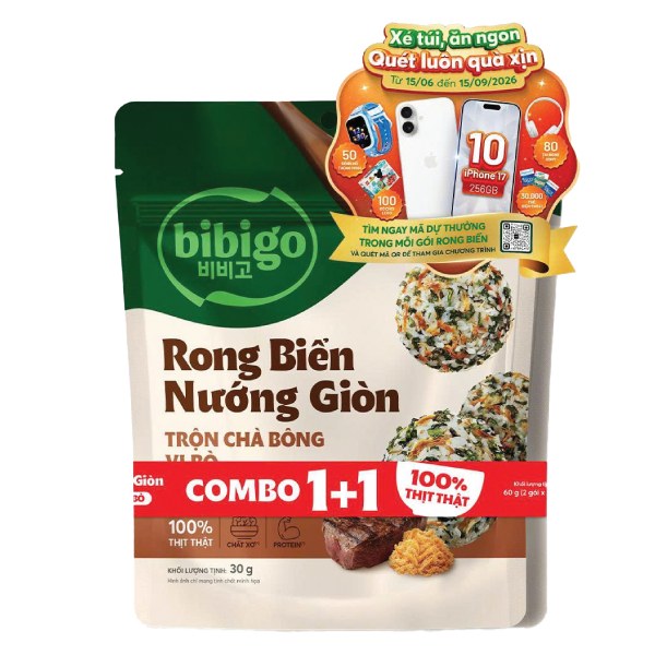 Lô 2 Rong Biển Nướng Giòn Trộn Bibigo Chà Bông Bò 30G