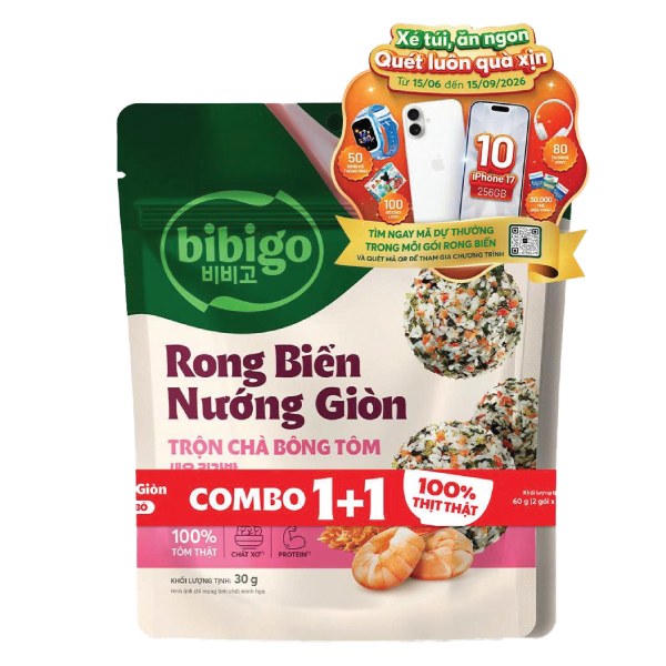 Lô 2 Rong Biển Nướng Giòn Trộn Bibigo Chà Bông Tôm 30G
