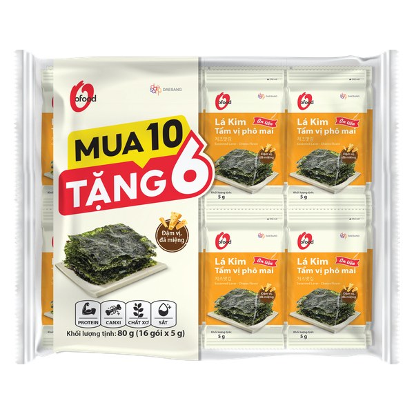 Lốc 10+6 Rong Biển Lá Kim O'Food Phô Mai Gói 5G