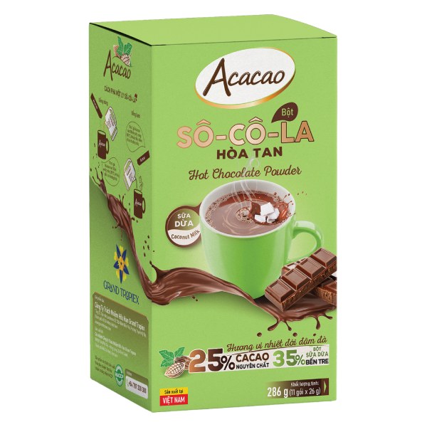 Bột Socola Acacao Sữa Dừa Hộp 11 Gói*26G