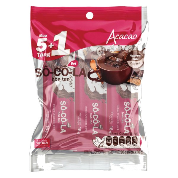 Bột Socola Acacao Nguyên Bản Túi 5 Gói*16G