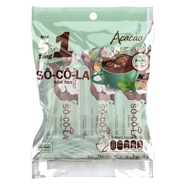 Bột Socola Acacao Bạc Hà Túi 5 Gói*16G