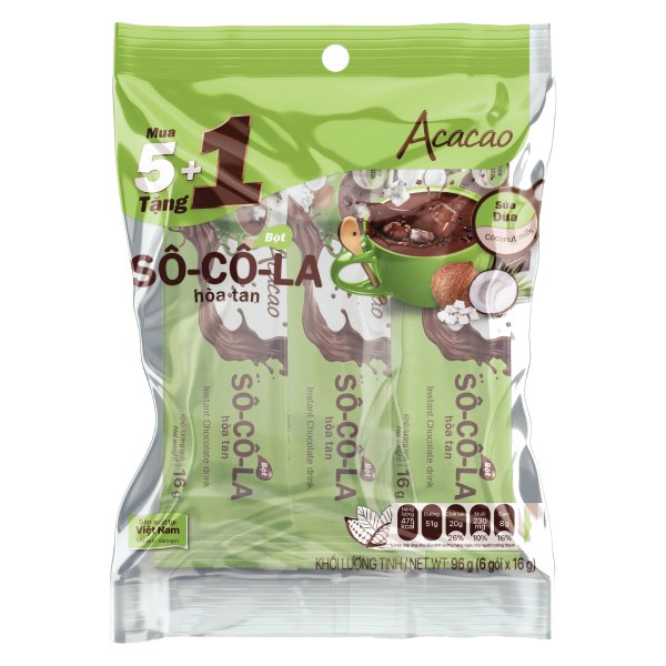 Bột Socola Acacao Sữa Dừa Túi 5 Gói*16G