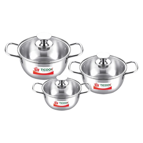 Bộ 3 Nồi Inox 3 Lớp Đáy Từ Ticook