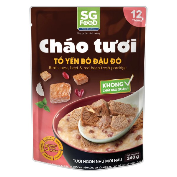 Cháo Tươi SG Food Tổ Yến Bò Đậu Đỏ Gói 240G